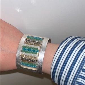 Silver Cuff with Beaded Design adjustable